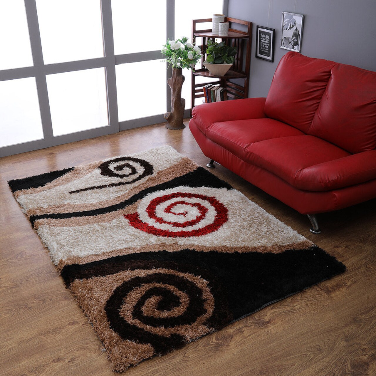 Rugsotic Hand Tufted Shag Area Rug Beige Brown K00024 Soft Polyester 5X7 Plush